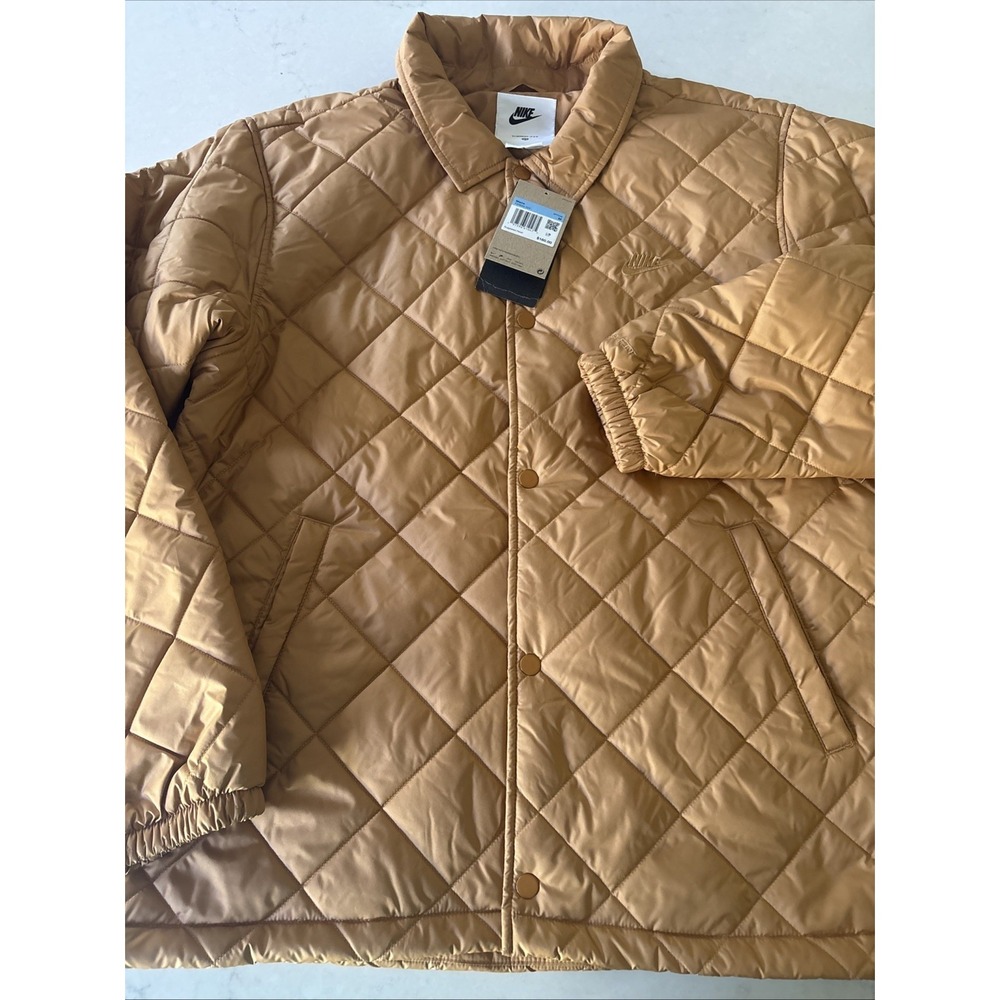 Nike Club Therma-FIT Mens M Brown Lightweight Quilted Jacket FZ0634-224 Snap NWT